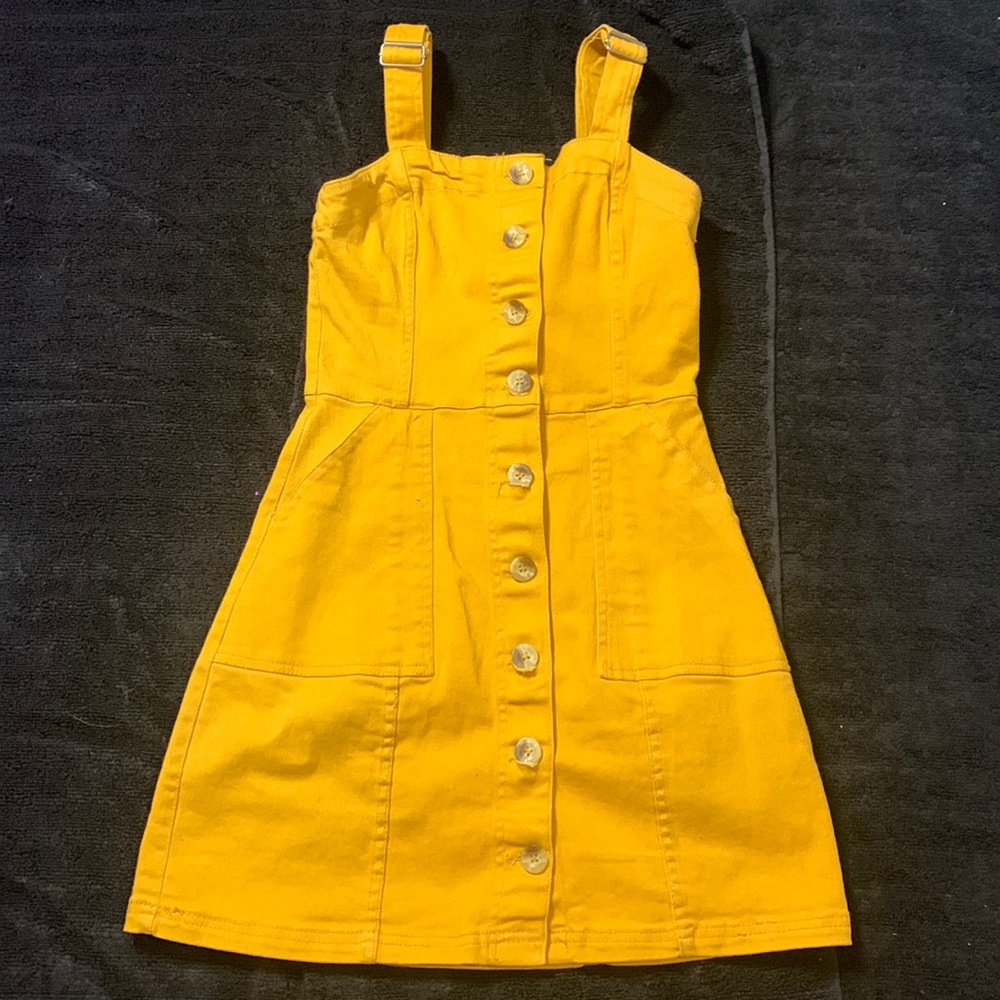 Mustard Yellow denim Mini Dress with pockets Size 00 H&M Divided
